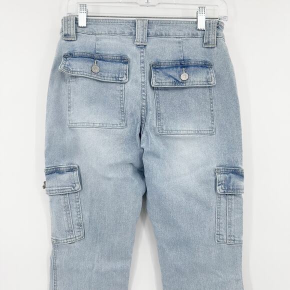 Kancan Estilo Cargo Jeans Cropped Raw Hem Light Wash Utility Womens Size 24 - Picture 9 of 10